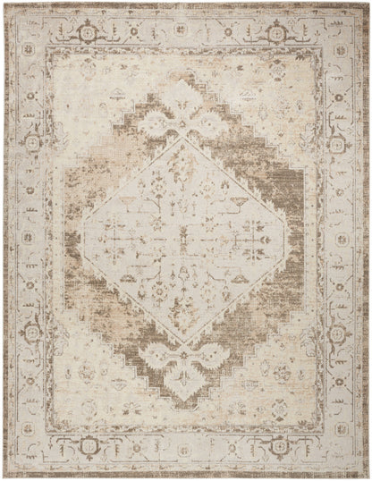 5' X 7' Sage Oriental Power Loom Distressed Washable Area Rug