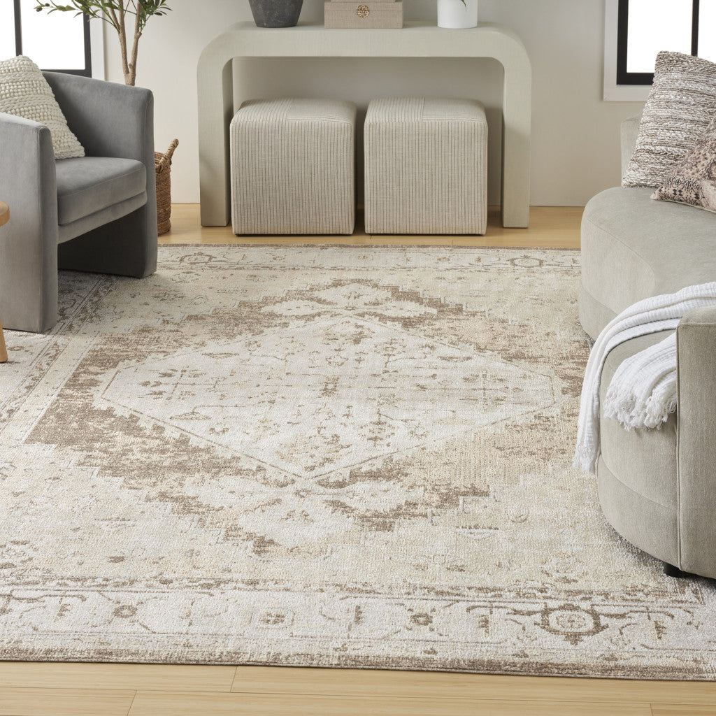 5' X 7' Sage Oriental Power Loom Distressed Washable Area Rug