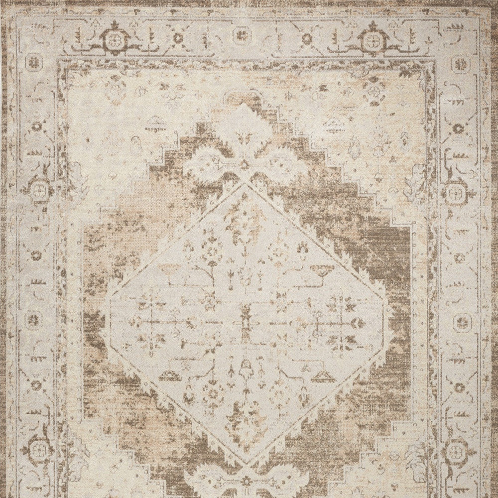 5' X 7' Sage Oriental Power Loom Distressed Washable Area Rug