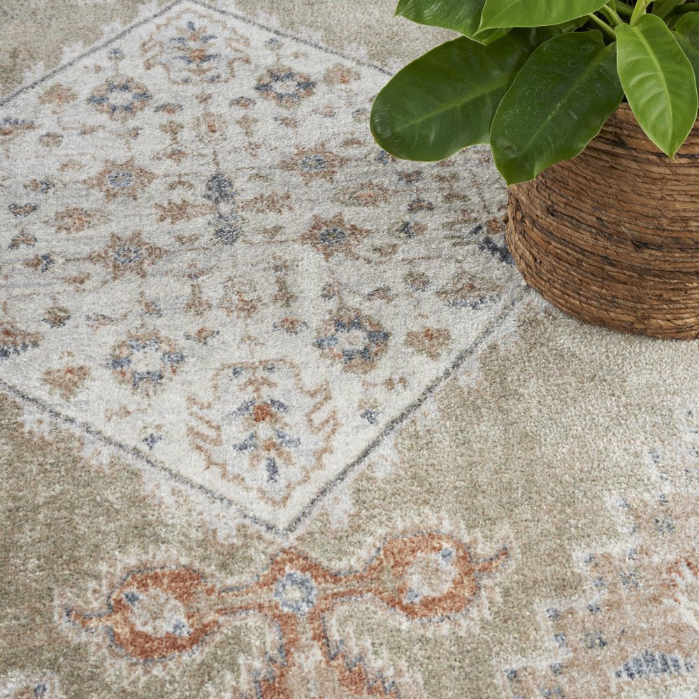 5' X 7' Sage Oriental Power Loom Distressed Washable Area Rug