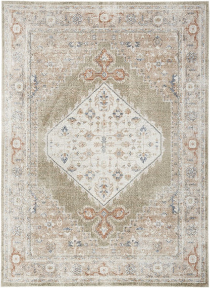 5' X 7' Sage Oriental Power Loom Distressed Washable Area Rug