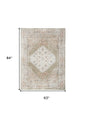 5' X 7' Sage Oriental Power Loom Distressed Washable Area Rug