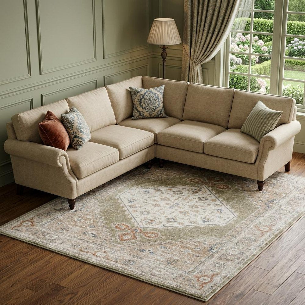 8' X 10' Sage Oriental Power Loom Distressed Washable Area Rug