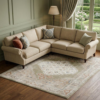 8' X 10' Sage Oriental Power Loom Distressed Washable Area Rug