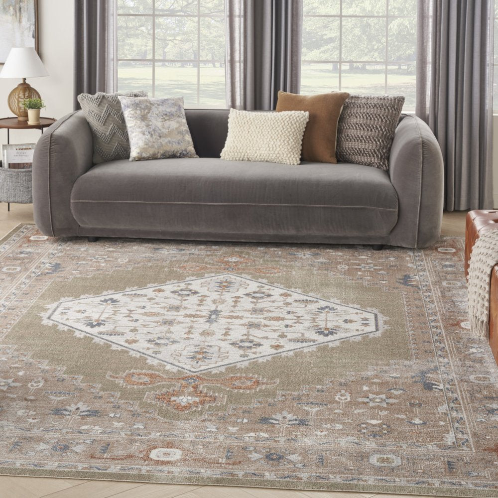 8' X 10' Sage Oriental Power Loom Distressed Washable Area Rug