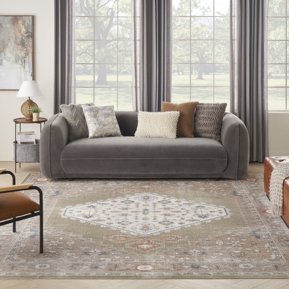 8' X 10' Sage Oriental Power Loom Distressed Washable Area Rug