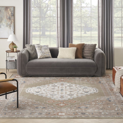 8' X 10' Sage Oriental Power Loom Distressed Washable Area Rug