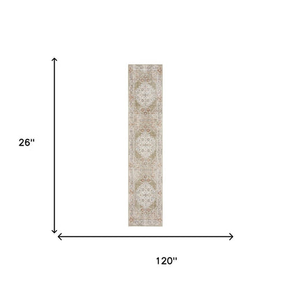 10' Sage Oriental Power Loom Distressed Washable Runner Rug