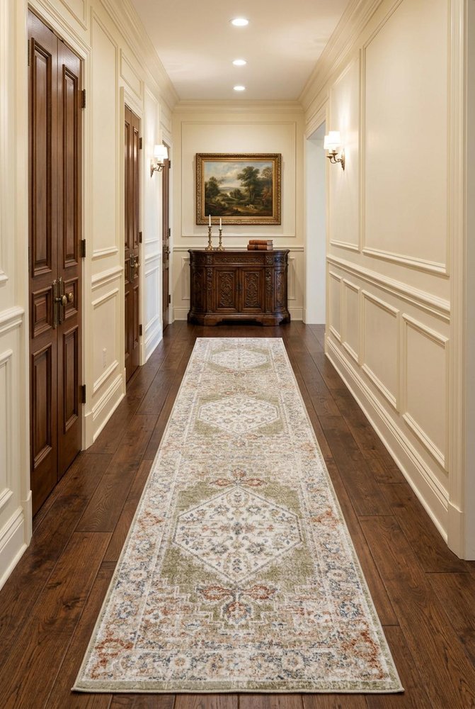 10' Sage Oriental Power Loom Distressed Washable Runner Rug