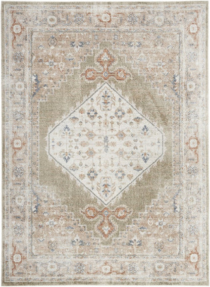 7' X 9' Sage Oriental Power Loom Distressed Washable Area Rug