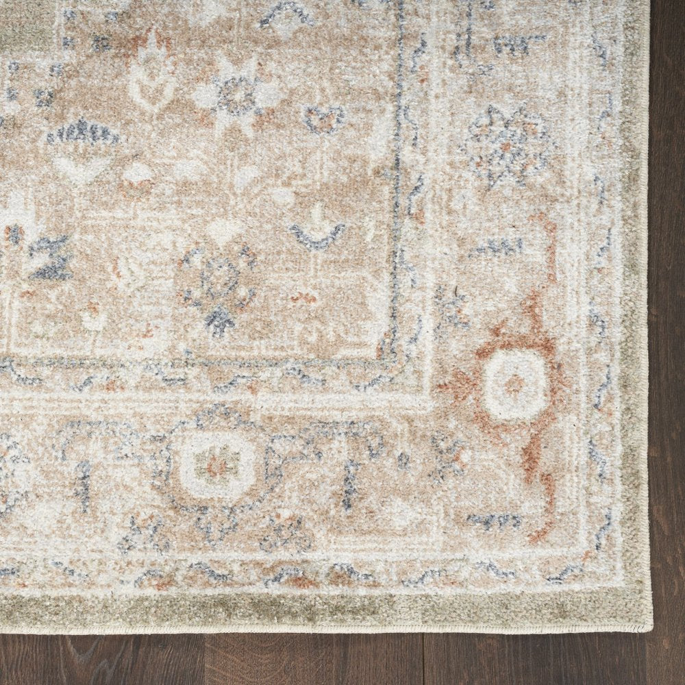 7' X 9' Sage Oriental Power Loom Distressed Washable Area Rug