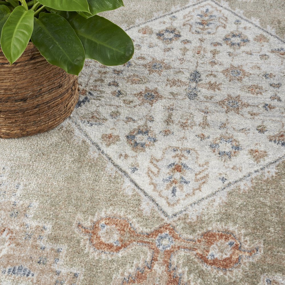 7' X 9' Sage Oriental Power Loom Distressed Washable Area Rug