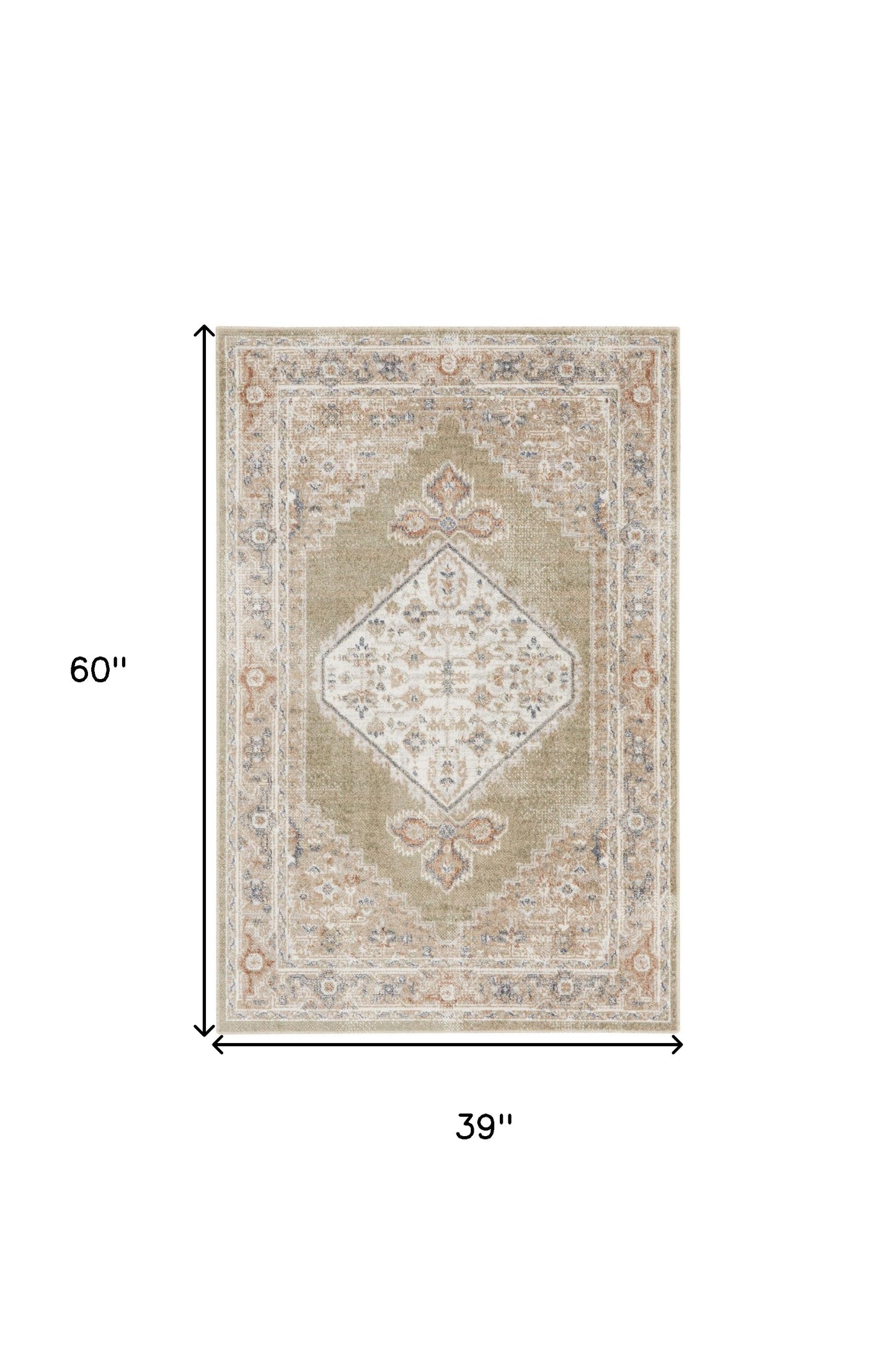 3' X 5' Sage Oriental Power Loom Distressed Washable Area Rug