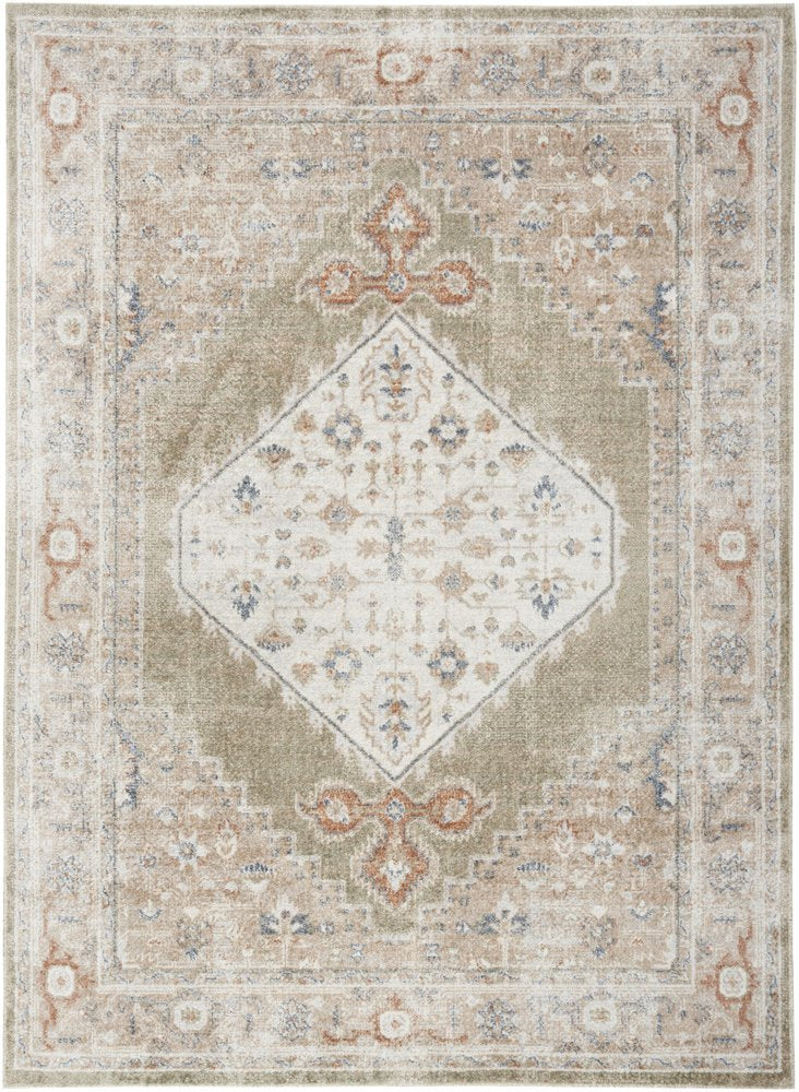 4' X 6' Sage Oriental Power Loom Distressed Washable Area Rug