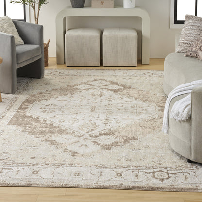 4' X 6' Sage Oriental Power Loom Distressed Washable Area Rug