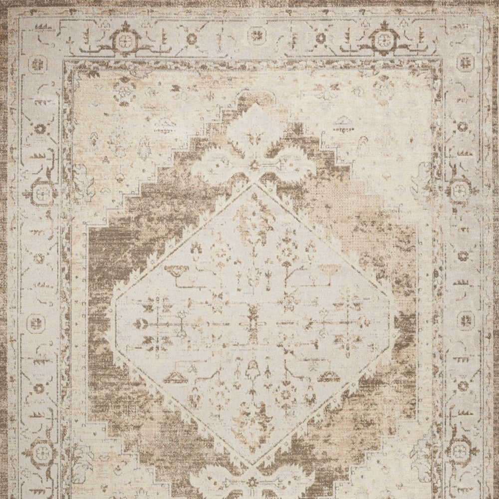 4' X 6' Sage Oriental Power Loom Distressed Washable Area Rug