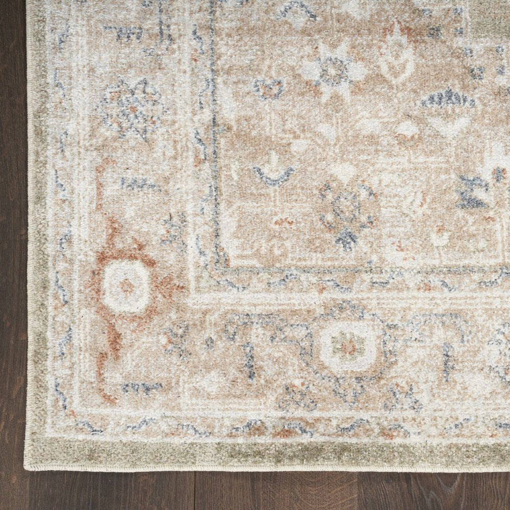 12' Sage Oriental Power Loom Distressed Washable Runner Rug