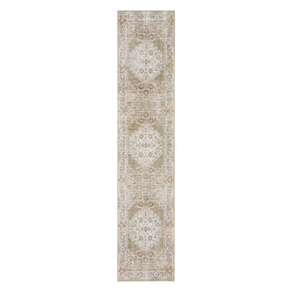 12' Sage Oriental Power Loom Distressed Washable Runner Rug