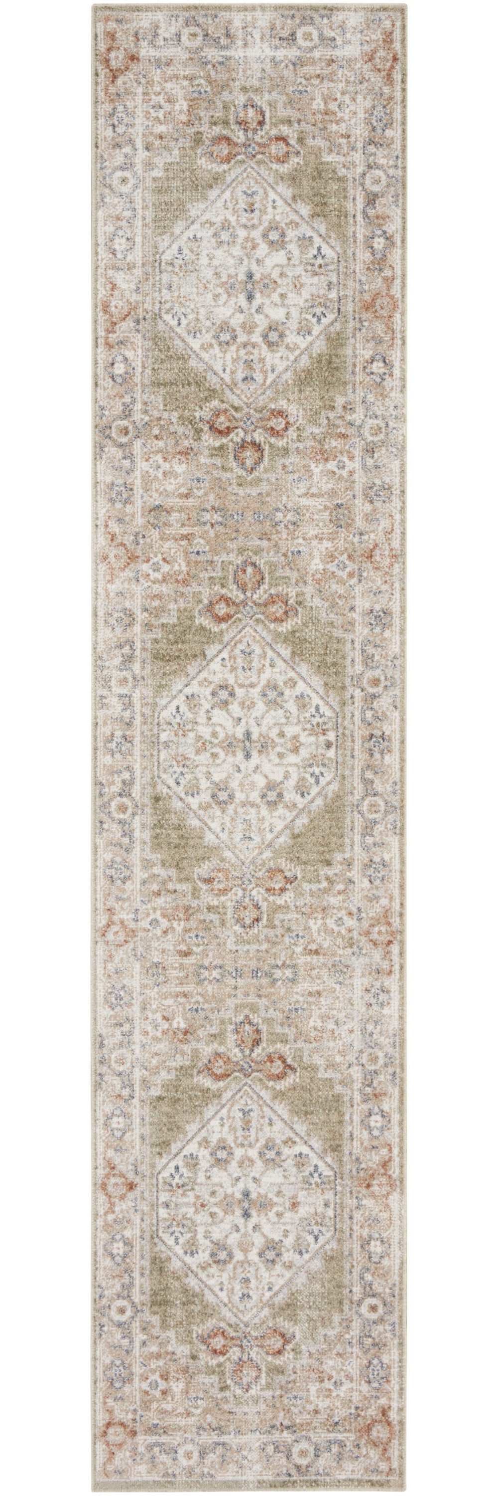 12' Sage Oriental Power Loom Distressed Washable Runner Rug