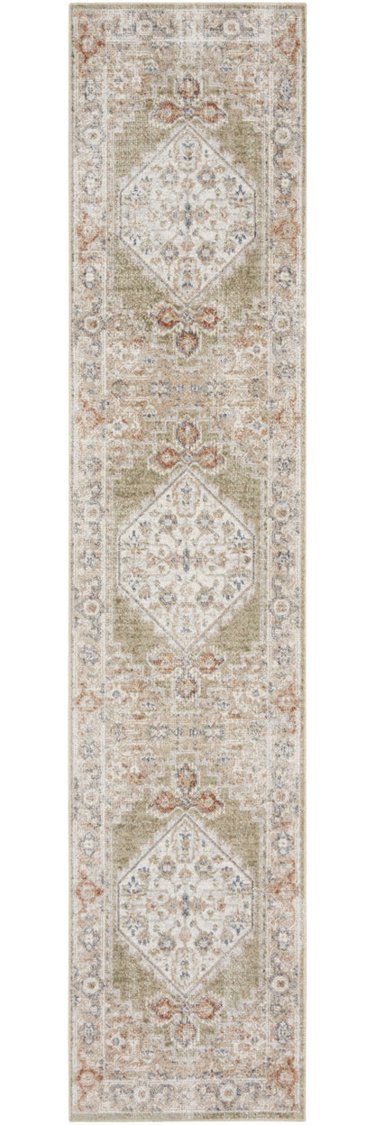 12' Sage Oriental Power Loom Distressed Washable Runner Rug