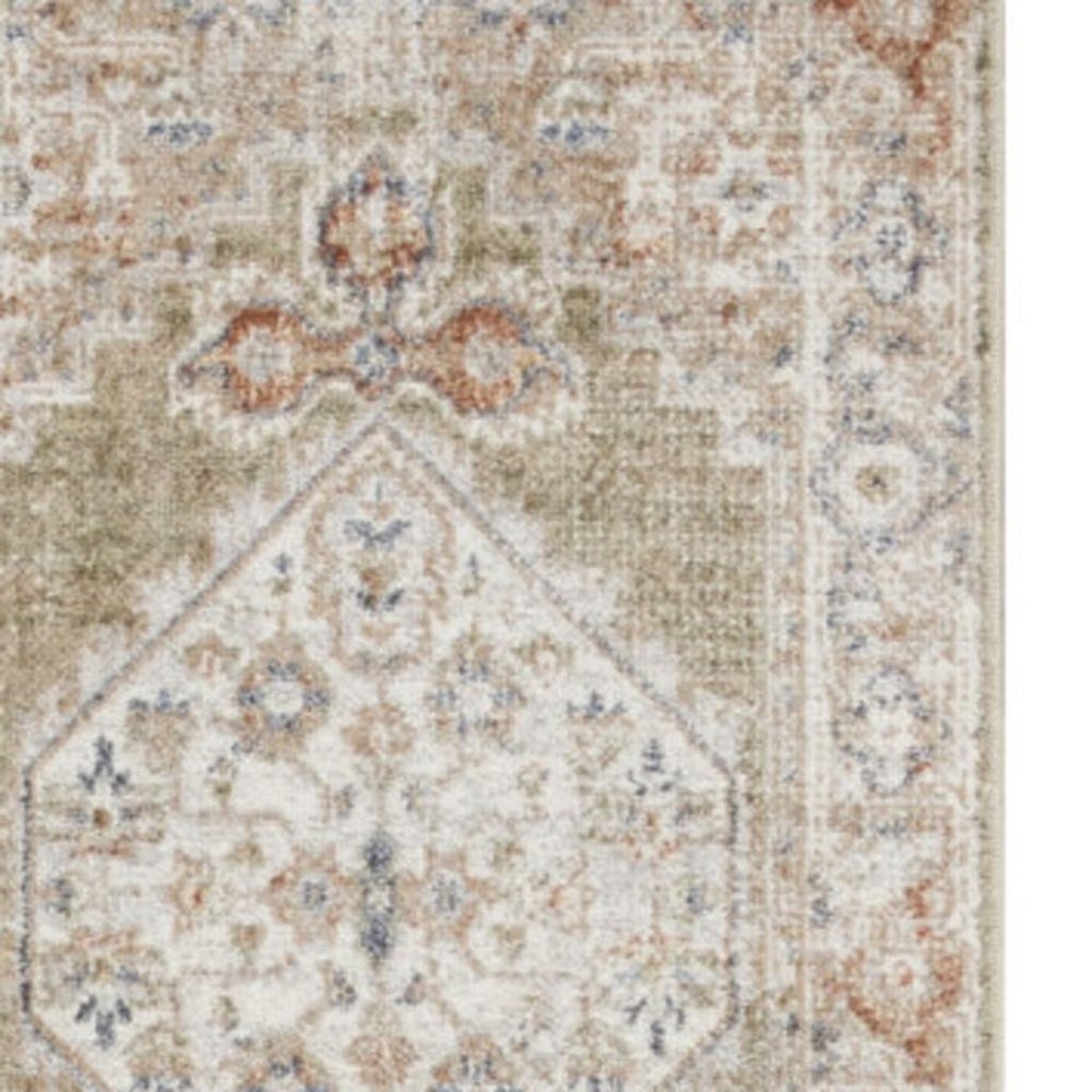 12' Sage Oriental Power Loom Distressed Washable Runner Rug