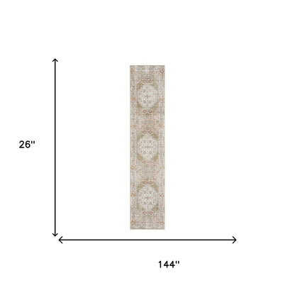 12' Sage Oriental Power Loom Distressed Washable Runner Rug