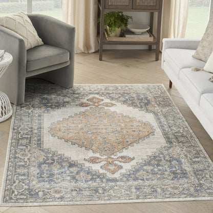 5' X 7' Gray Oriental Power Loom Distressed Washable Area Rug