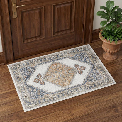 3' X 5' Gray Oriental Power Loom Distressed Washable Area Rug