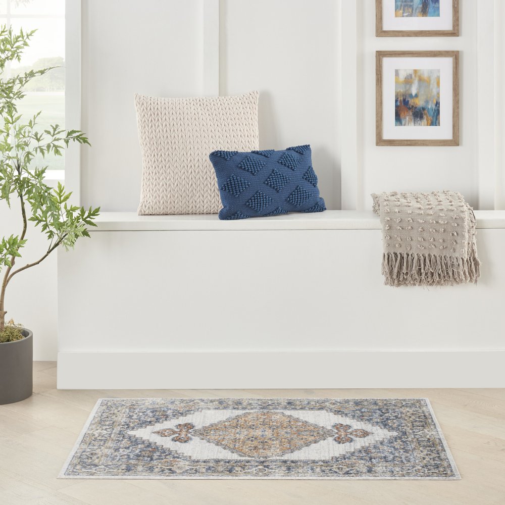3' X 5' Gray Oriental Power Loom Distressed Washable Area Rug