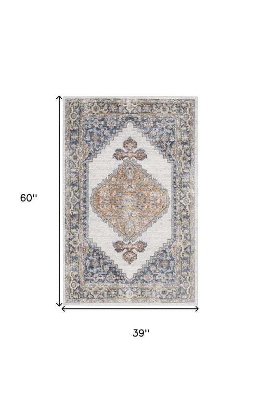 3' X 5' Gray Oriental Power Loom Distressed Washable Area Rug