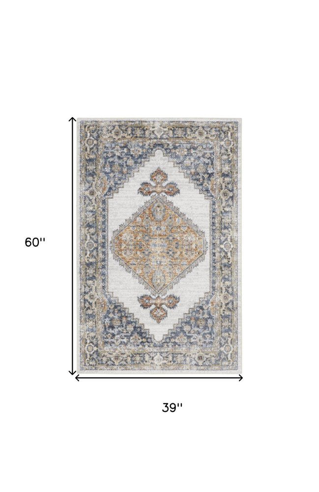 3' X 5' Gray Oriental Power Loom Distressed Washable Area Rug
