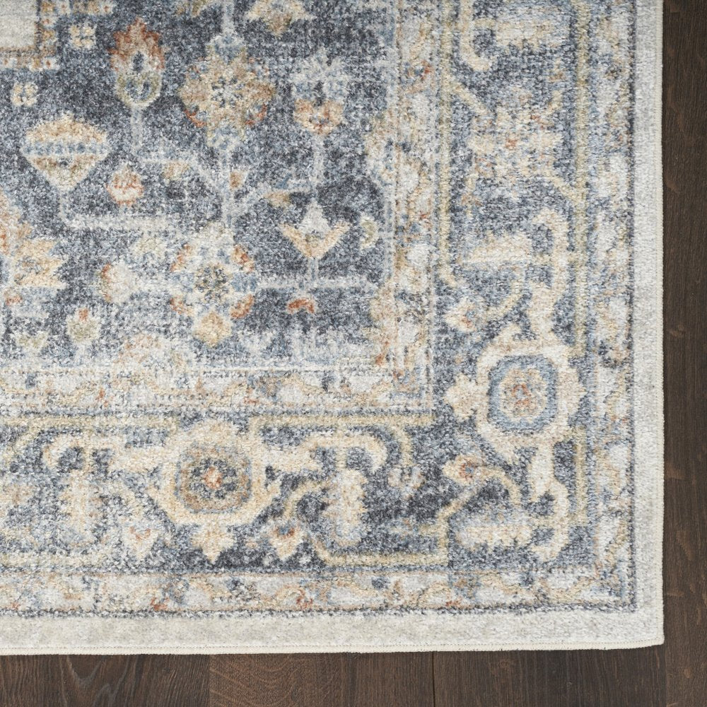 7' X 9' Gray Oriental Power Loom Distressed Washable Area Rug