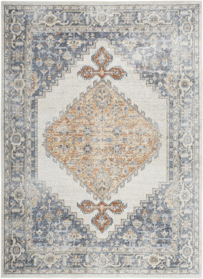 7' X 9' Gray Oriental Power Loom Distressed Washable Area Rug