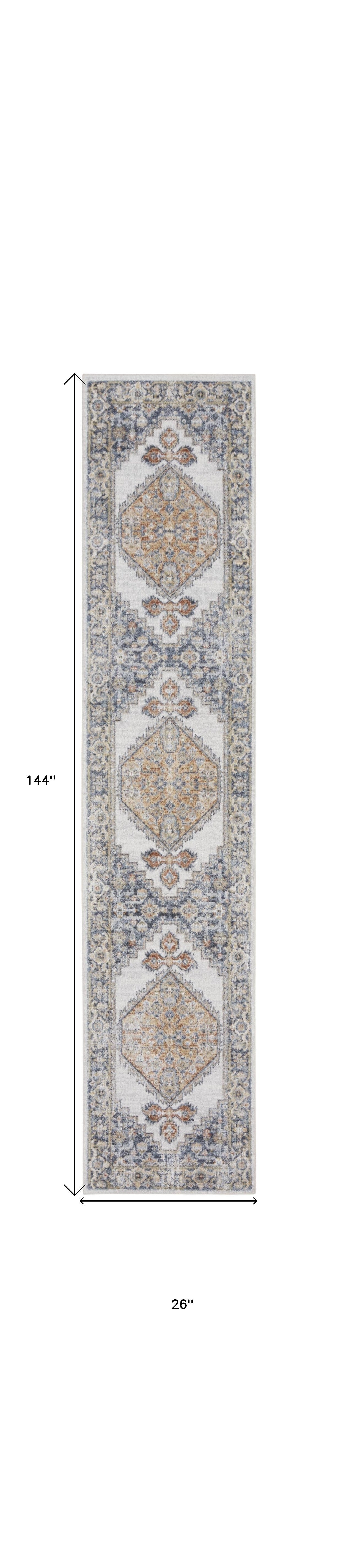 12' Gray Oriental Power Loom Distressed Washable Runner Rug