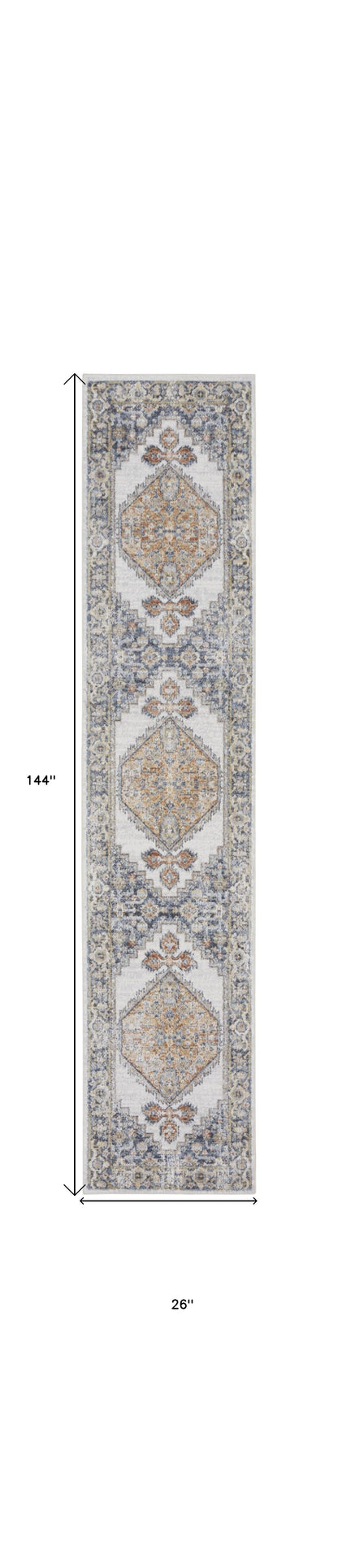 12' Gray Oriental Power Loom Distressed Washable Runner Rug