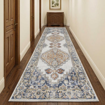 12' Gray Oriental Power Loom Distressed Washable Runner Rug