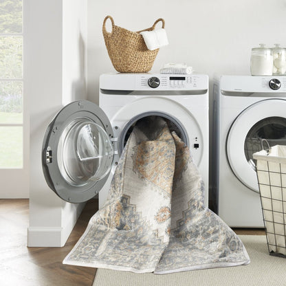 12' Gray Oriental Power Loom Distressed Washable Runner Rug