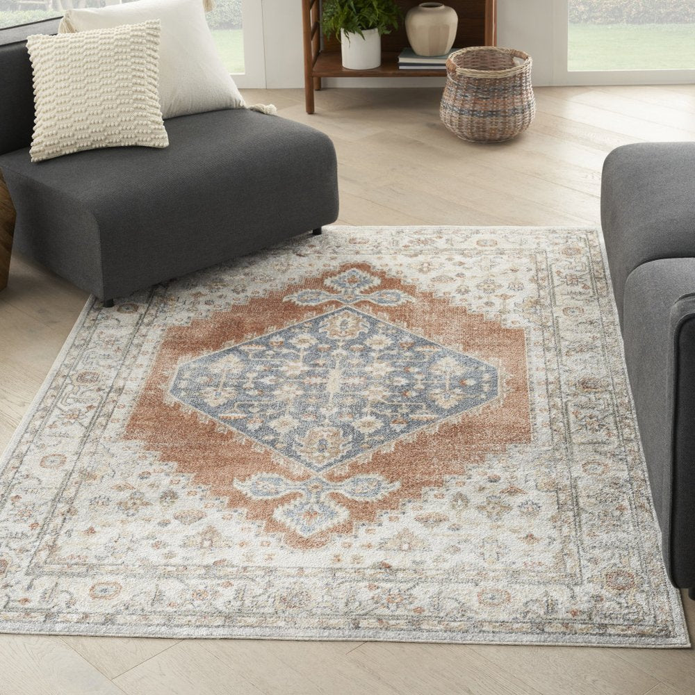 7' X 9' Gray Oriental Power Loom Distressed Washable Area Rug