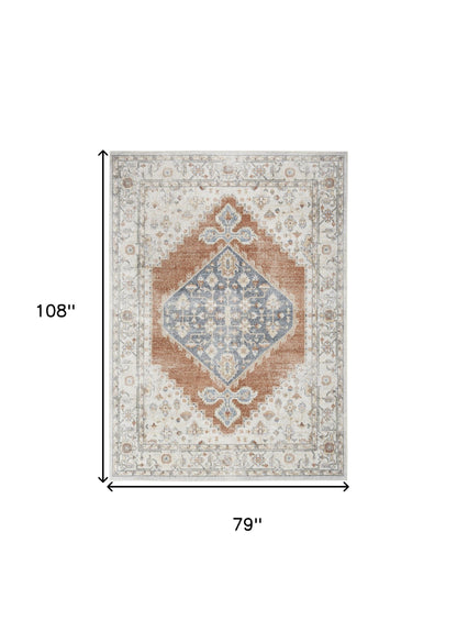 7' X 9' Gray Oriental Power Loom Distressed Washable Area Rug