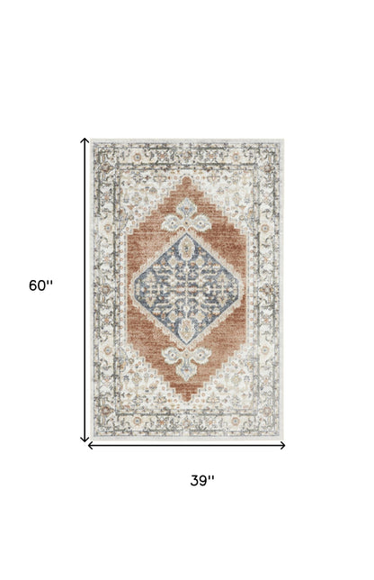 3' X 5' Gray Oriental Power Loom Distressed Washable Area Rug