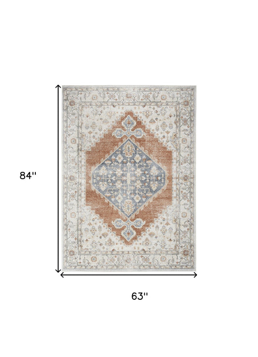 5' X 7' Gray Oriental Power Loom Distressed Washable Area Rug