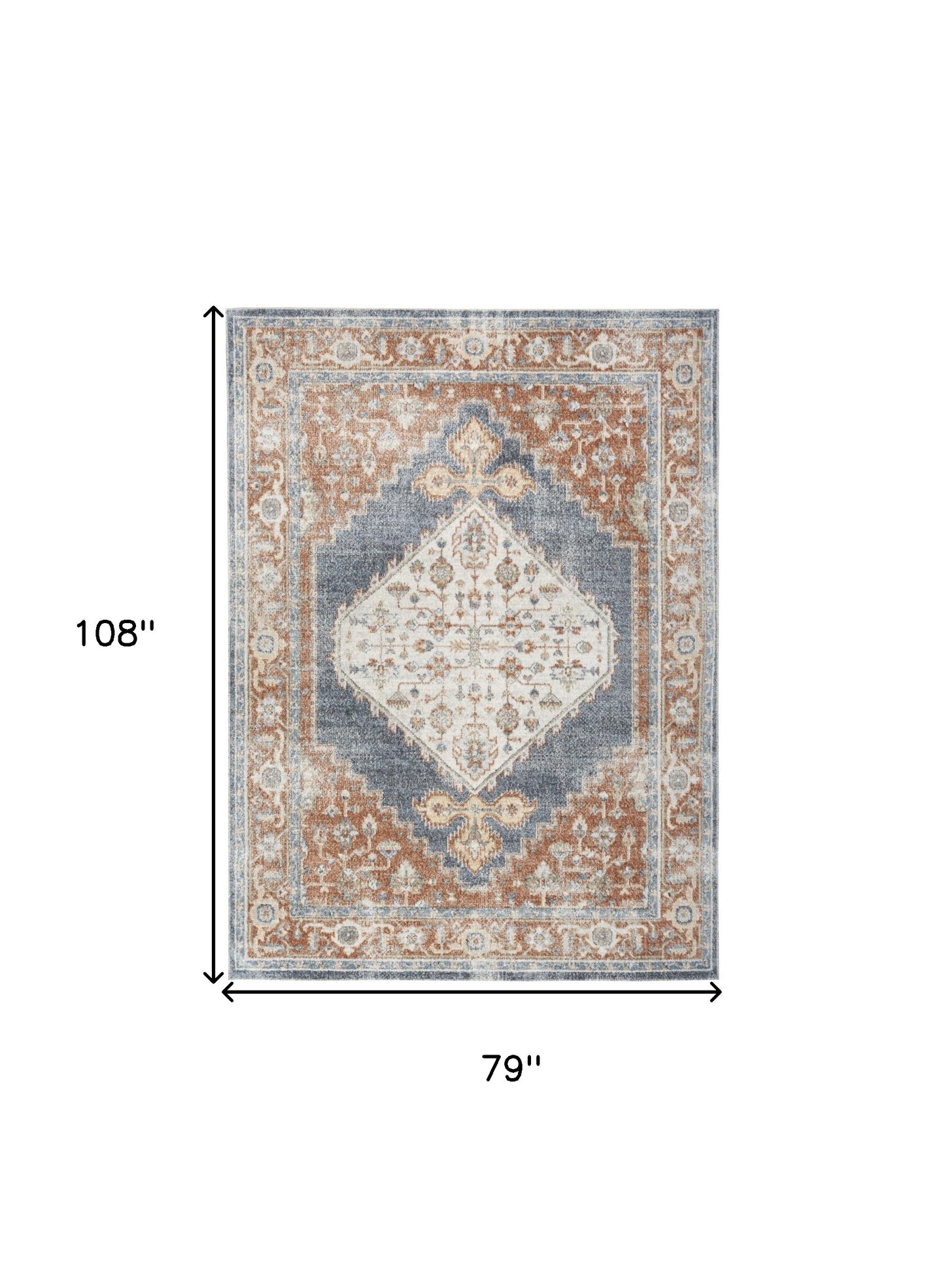 7' X 9' Denim Blue Oriental Power Loom Distressed Washable Area Rug