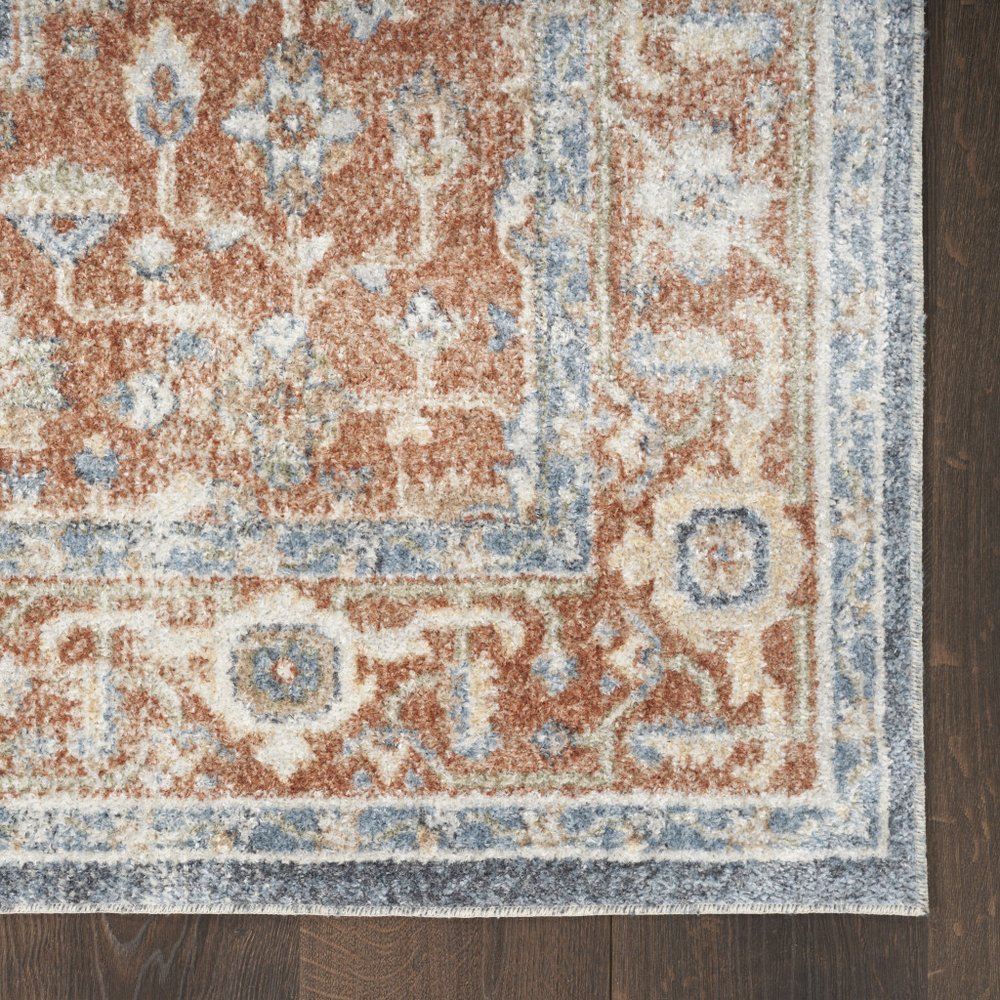 7' X 9' Denim Blue Oriental Power Loom Distressed Washable Area Rug