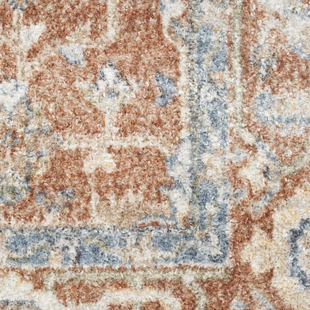 7' X 9' Denim Blue Oriental Power Loom Distressed Washable Area Rug