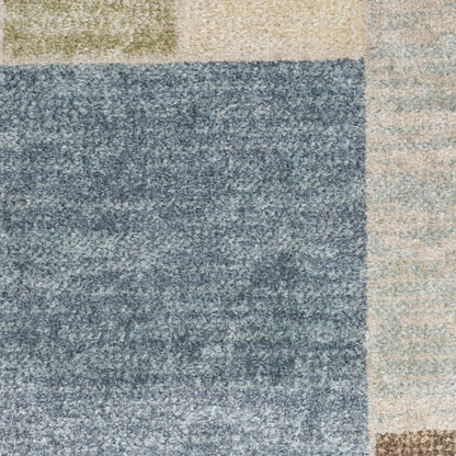 7' X 9' Denim Blue Oriental Power Loom Distressed Washable Area Rug