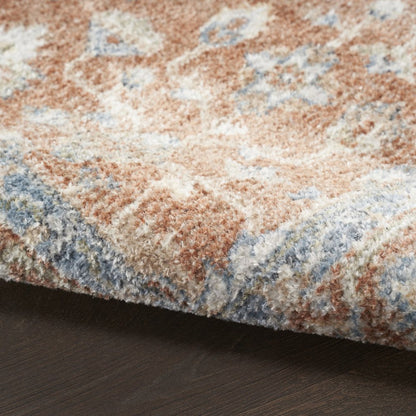 7' X 9' Denim Blue Oriental Power Loom Distressed Washable Area Rug