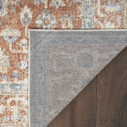 7' X 9' Denim Blue Oriental Power Loom Distressed Washable Area Rug