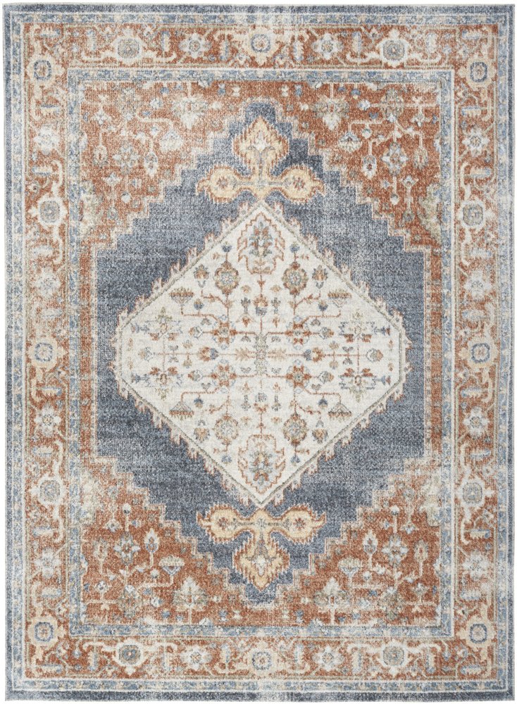 4' X 6' Denim Blue Oriental Power Loom Distressed Washable Area Rug