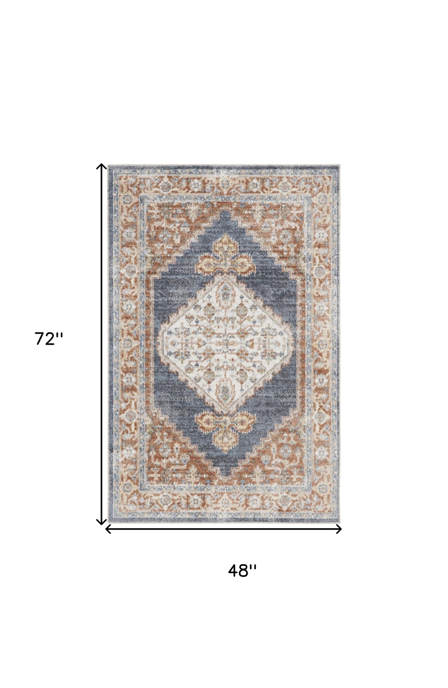 4' X 6' Denim Blue Oriental Power Loom Distressed Washable Area Rug