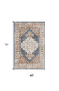 4' X 6' Denim Blue Oriental Power Loom Distressed Washable Area Rug